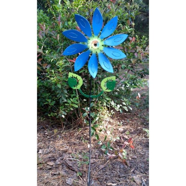 Invernadero Kinetic Metal Yard Art Garden Flower Motion Spinner Teal  Yellow IN2138810